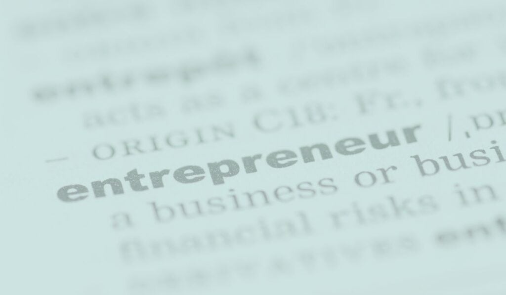font on faded teal background that has an entrepreneur message