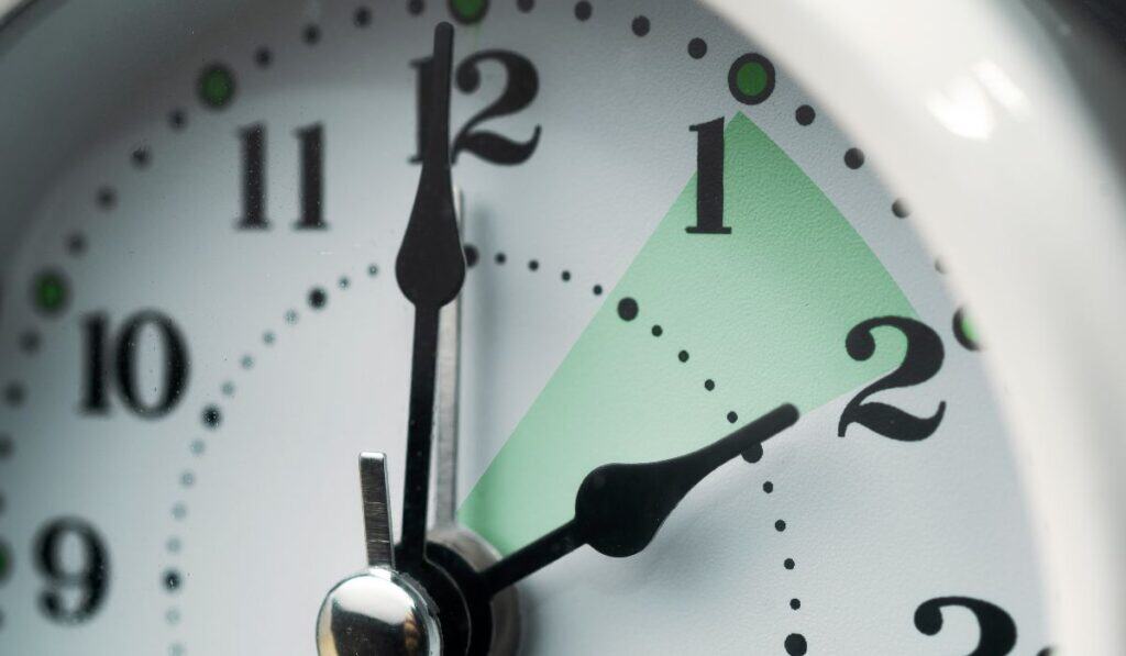 white clock with hands set at 2 o'clock