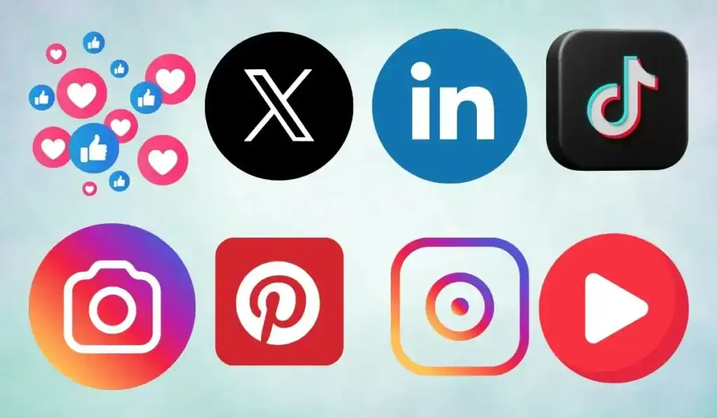 Social Media Icon Collage on teal background